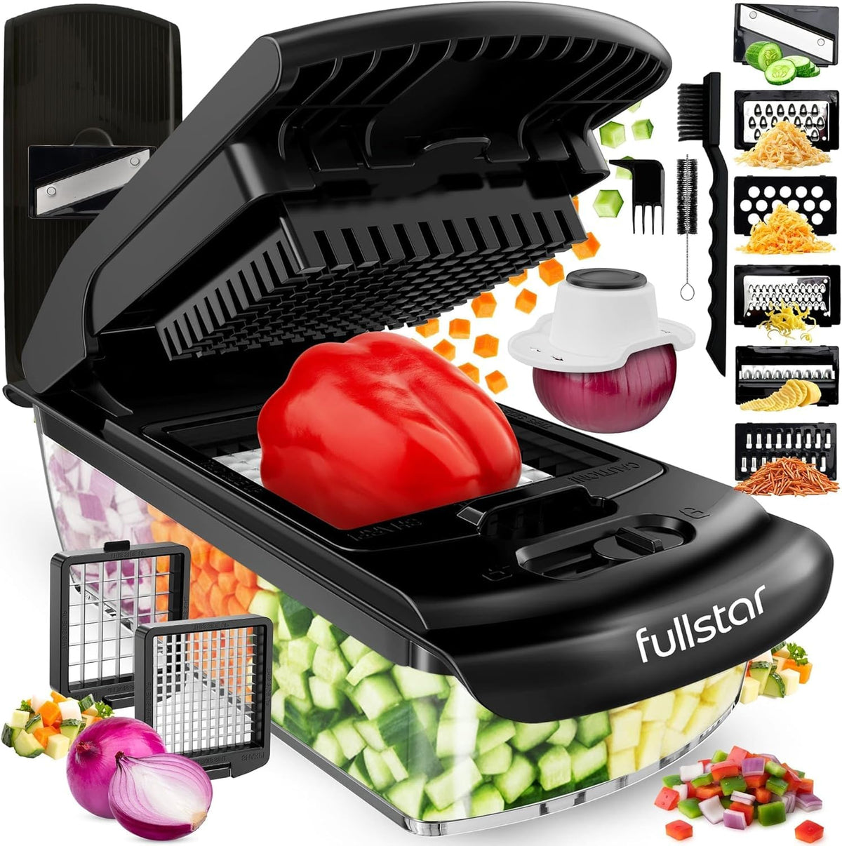 Fullstar Original Pro Chopper with dice blades for quick, even cuts.