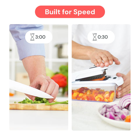 Fullstar The Original Pro Chopper diced vegetables show uniform cubes.
