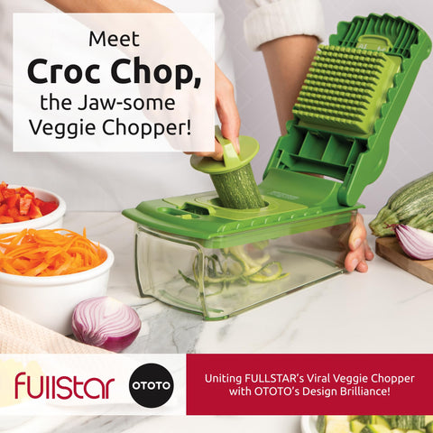 Croc Chop on countertop in use for speedy chopping and meal prep.