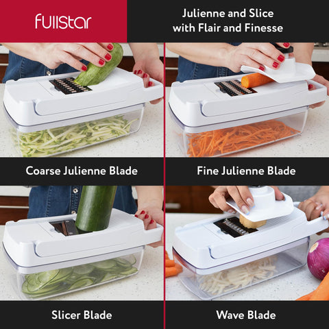 Fullstar protective finger guard keeps hands safe while slicing.
