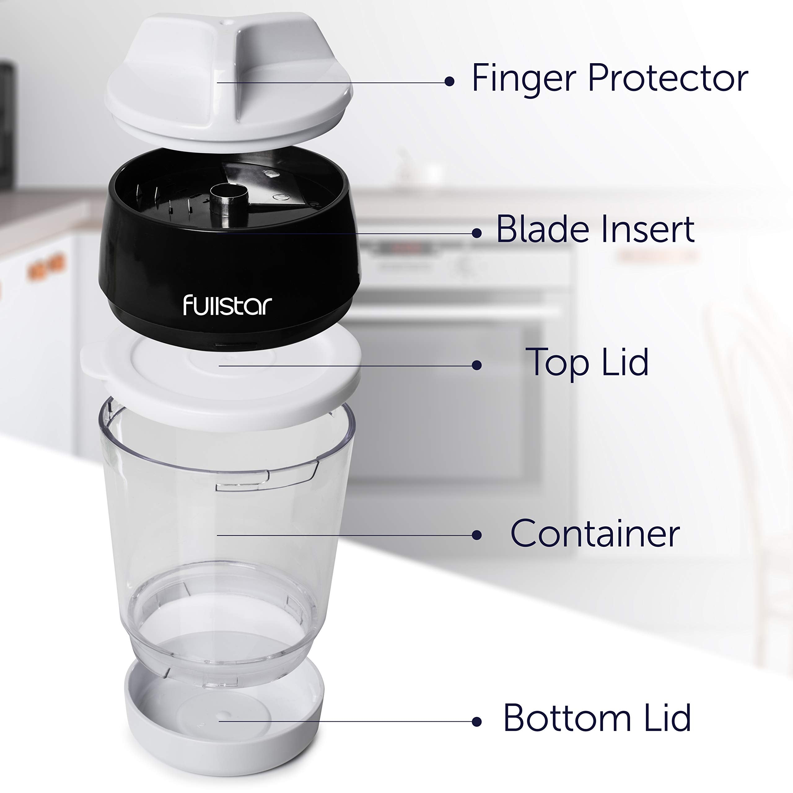 Fullstar spiralizer features a built-in catch container to keep counters tidy.