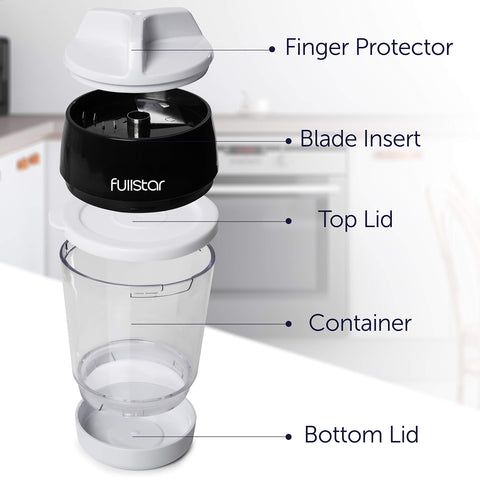 Fullstar spiralizer features a built-in catch container to keep counters tidy.