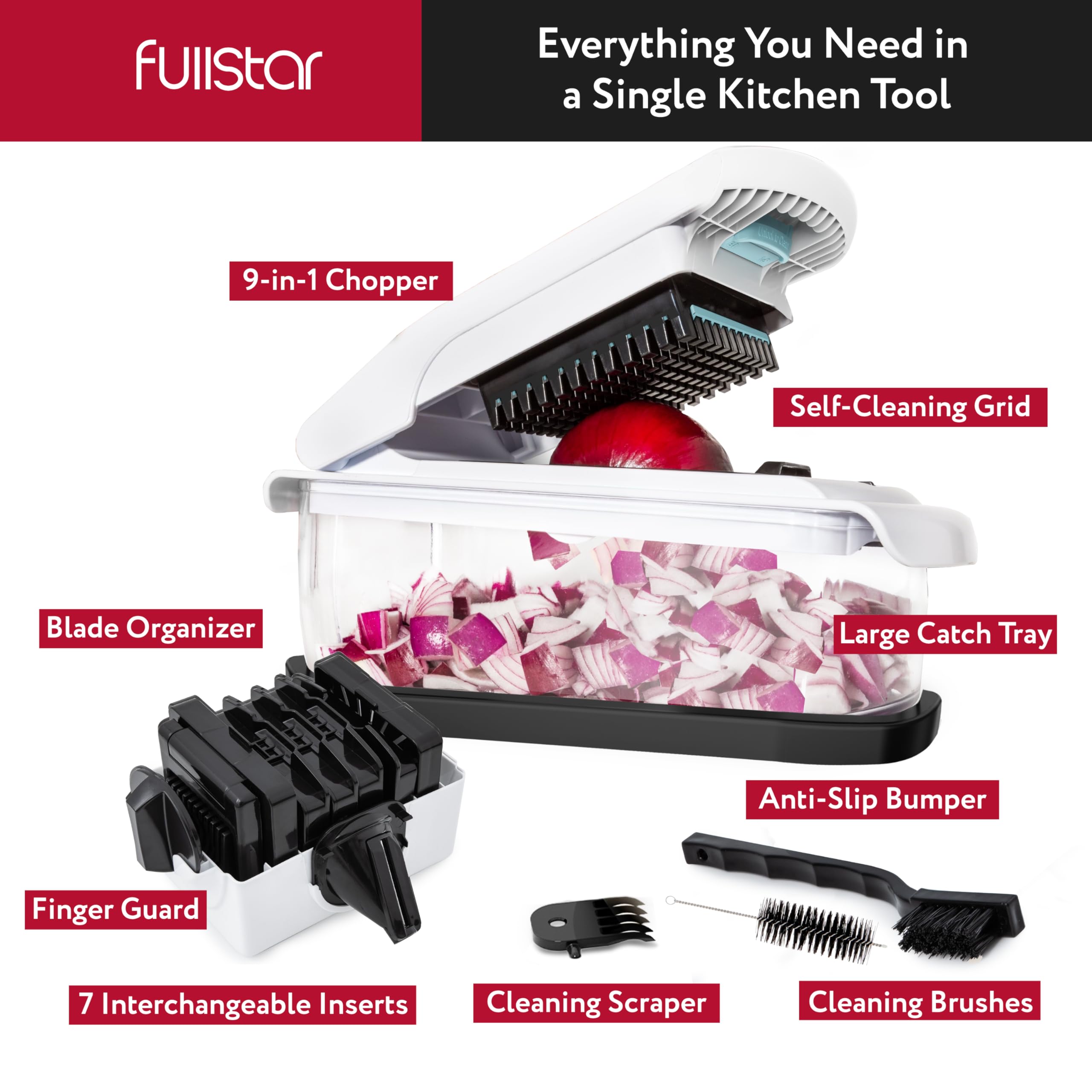 Fullstar chopper with 1.5L catch tray ready for easy meal prep