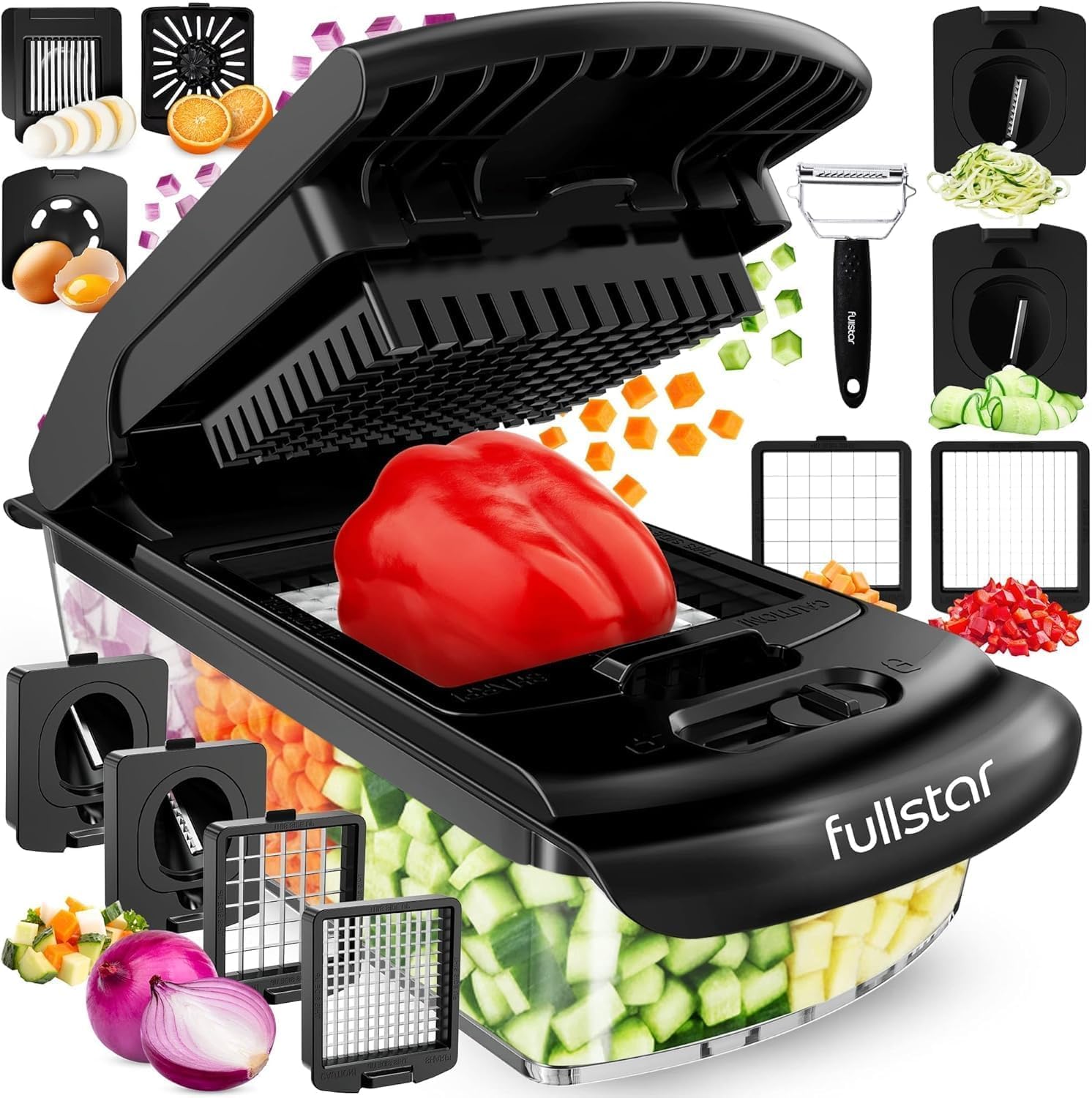 Fullstar vegetable chopper compact base for quick, mess-free meal prep.