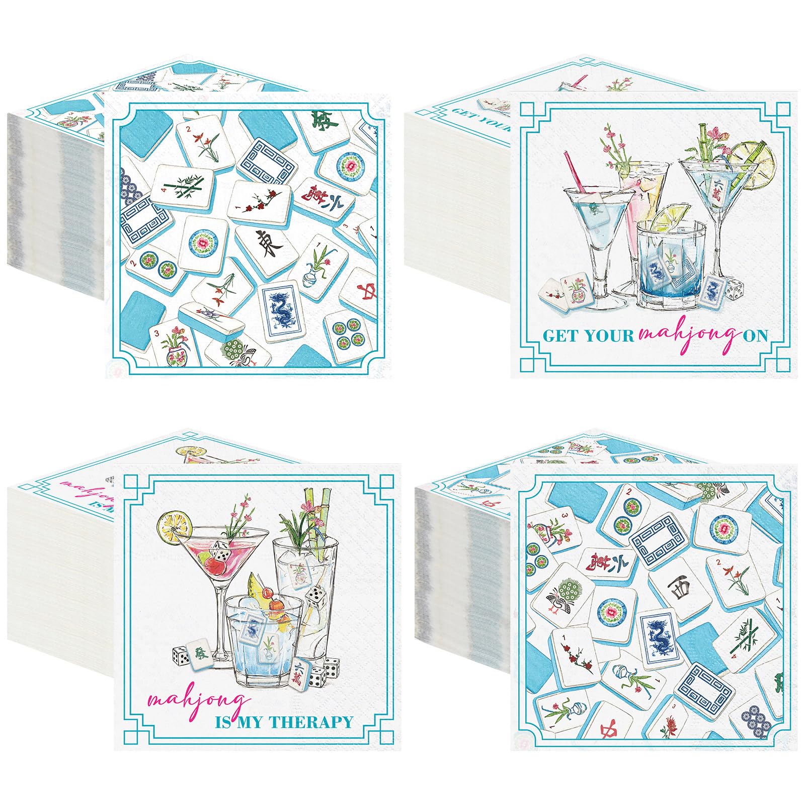 Fulmoon mahjong napkins folded 5x5 inches for cocktail service and decor