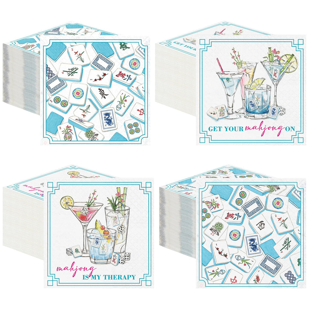 Fulmoon mahjong napkins folded 5x5 inches for cocktail service and decor