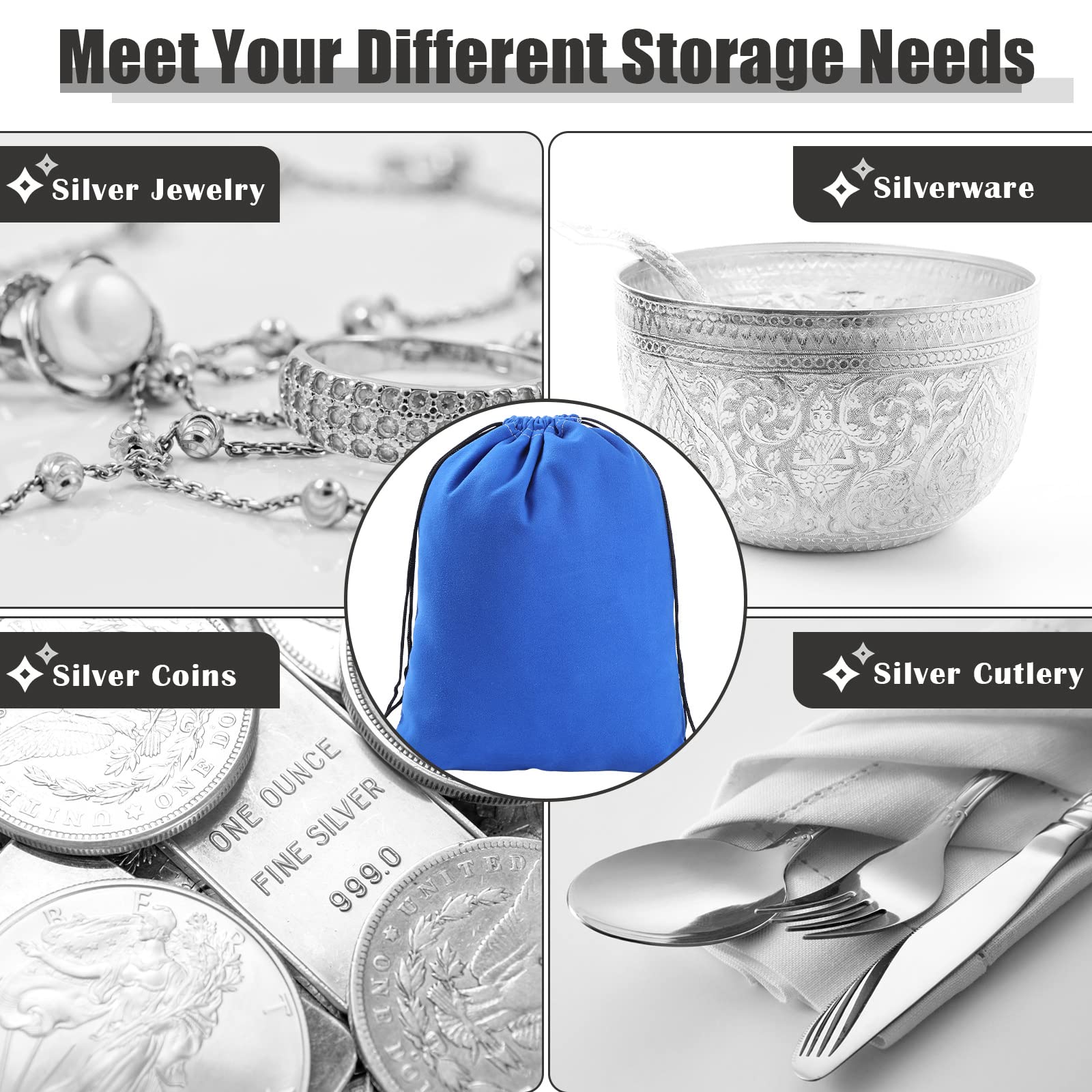 In-use shot of Fumete bag protecting jewelry and silverware.