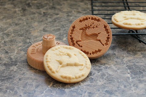 Wood grain and bevel aid easy release for cookie dough with Fun Food Tools.