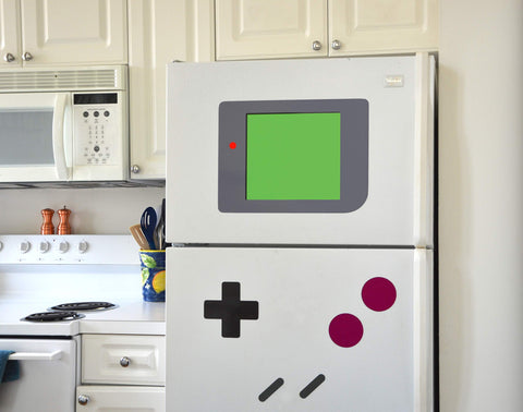 Fun Fridges FridgeBoy B button magnet adds retro arcade vibe.