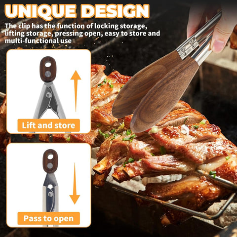 FunApricity stainless steel tongs with walnut tip for durability