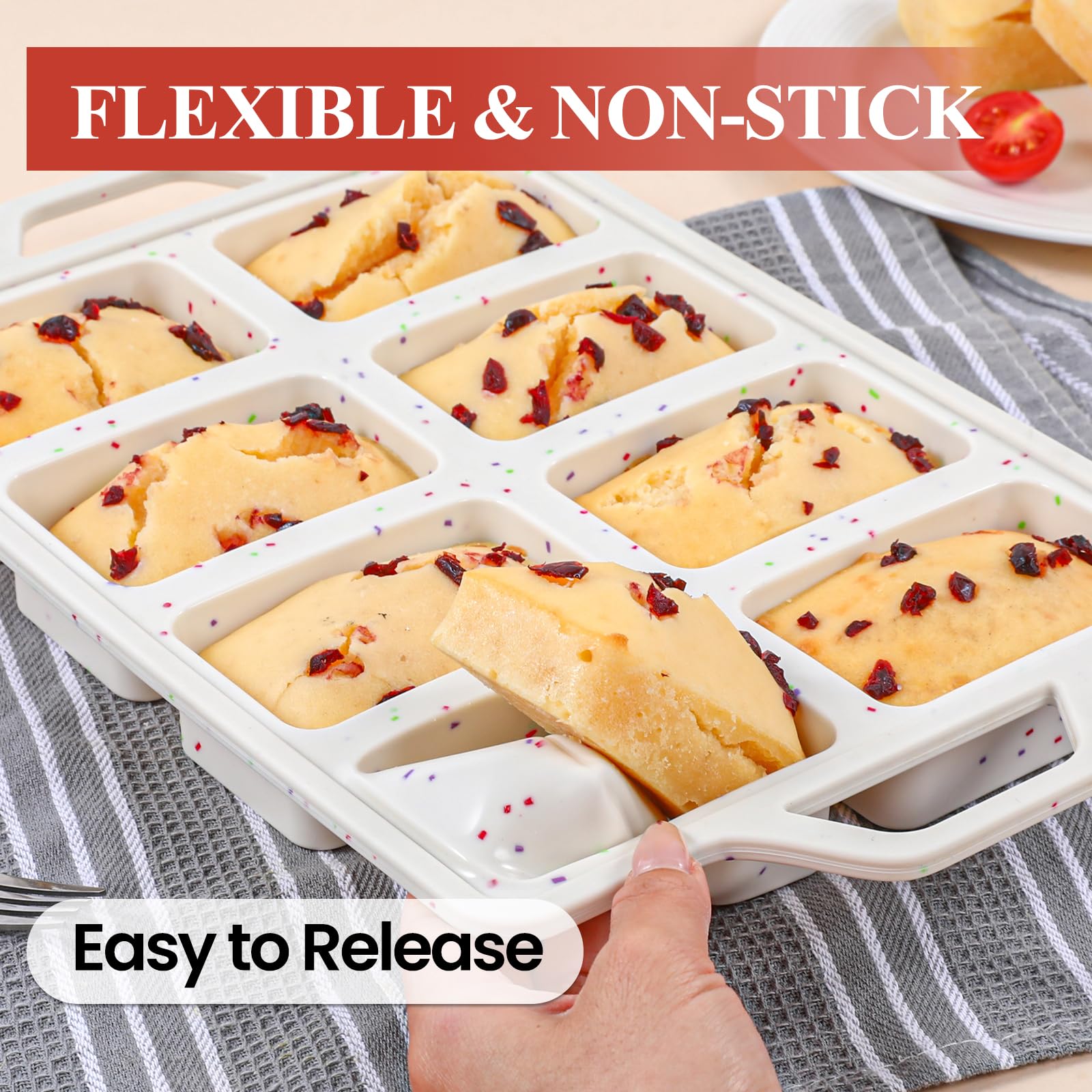 FUNBAKY mini loaf pan cavity focus 3.5x2.3x1.2 inches for individual portions.