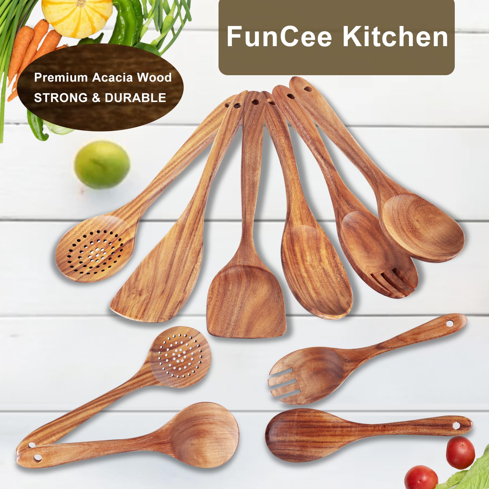 FunCee ergonomic-handle wooden spoons designed for comfortable extended use.