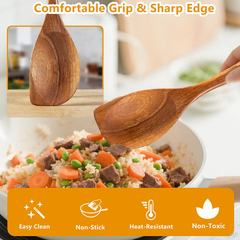 Ergonomic 13-inch Teak spoon handle for comfortable cooking sessions.