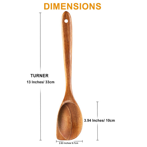 Elegant teak utensil adds warmth and style to any kitchen setup.