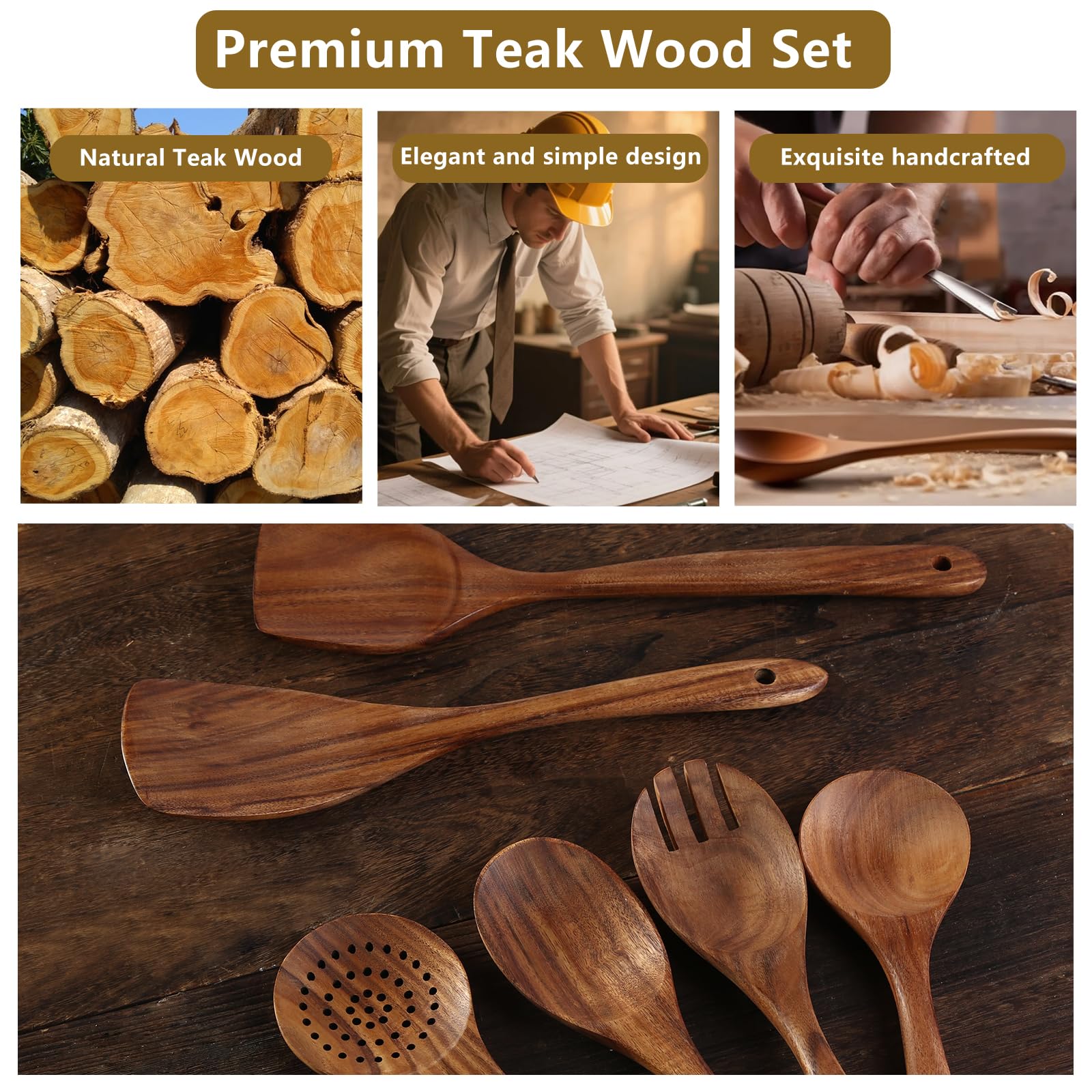 FunCee durable teak spoons built for everyday kitchen tasks.