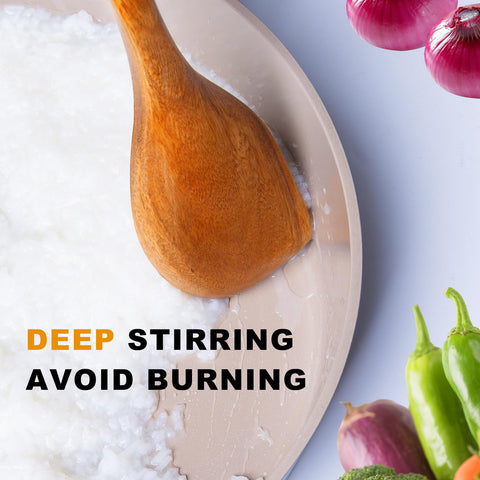Sauté and stir with a sturdy teak spoon ideal for sauces and batters.