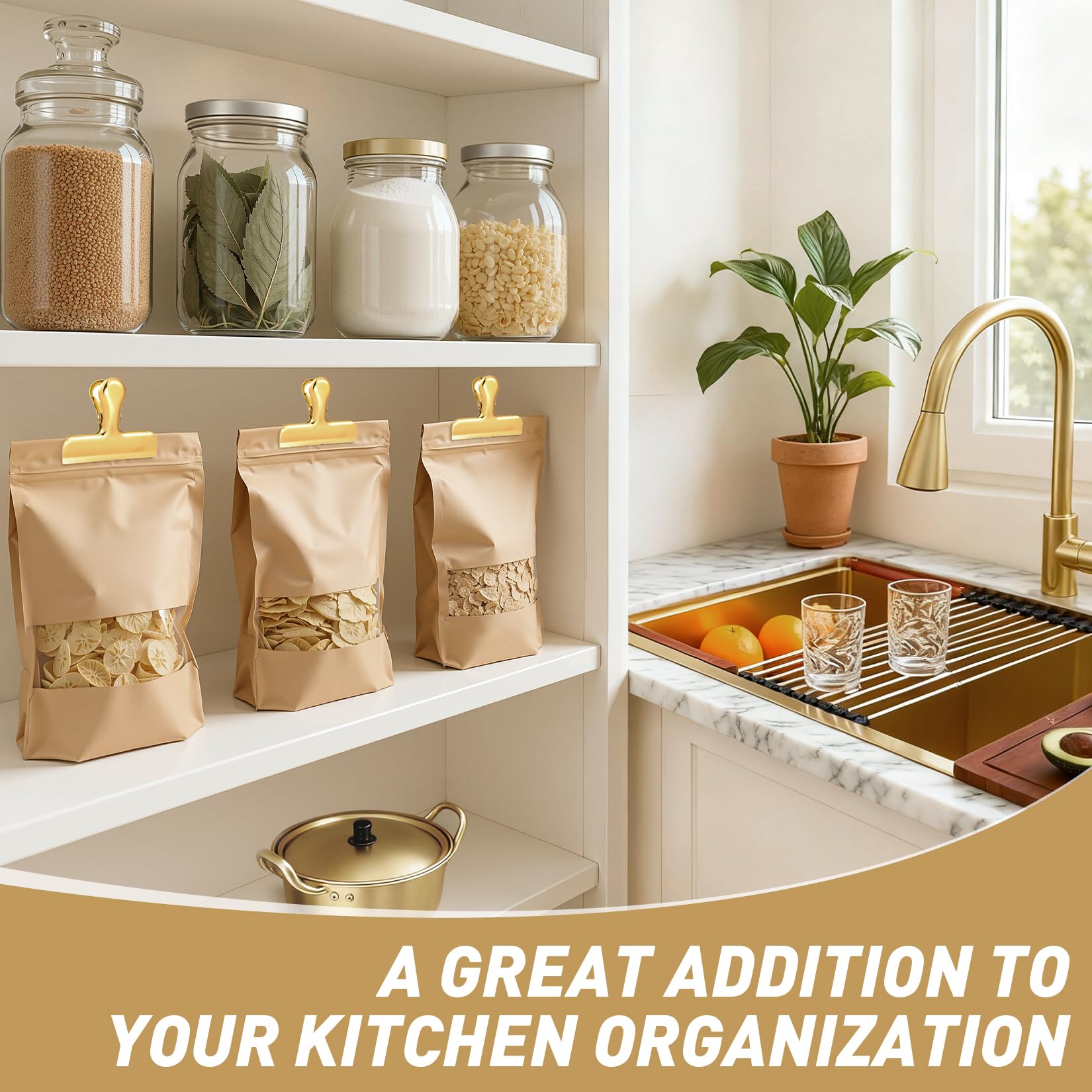 Funfery strong-spring gold bag clip secures large bags efficiently.