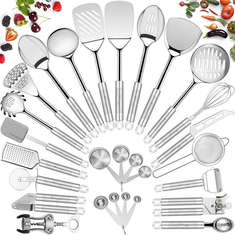 Fungun 28pc utensils set showing durable stainless steel construction for daily cooking
