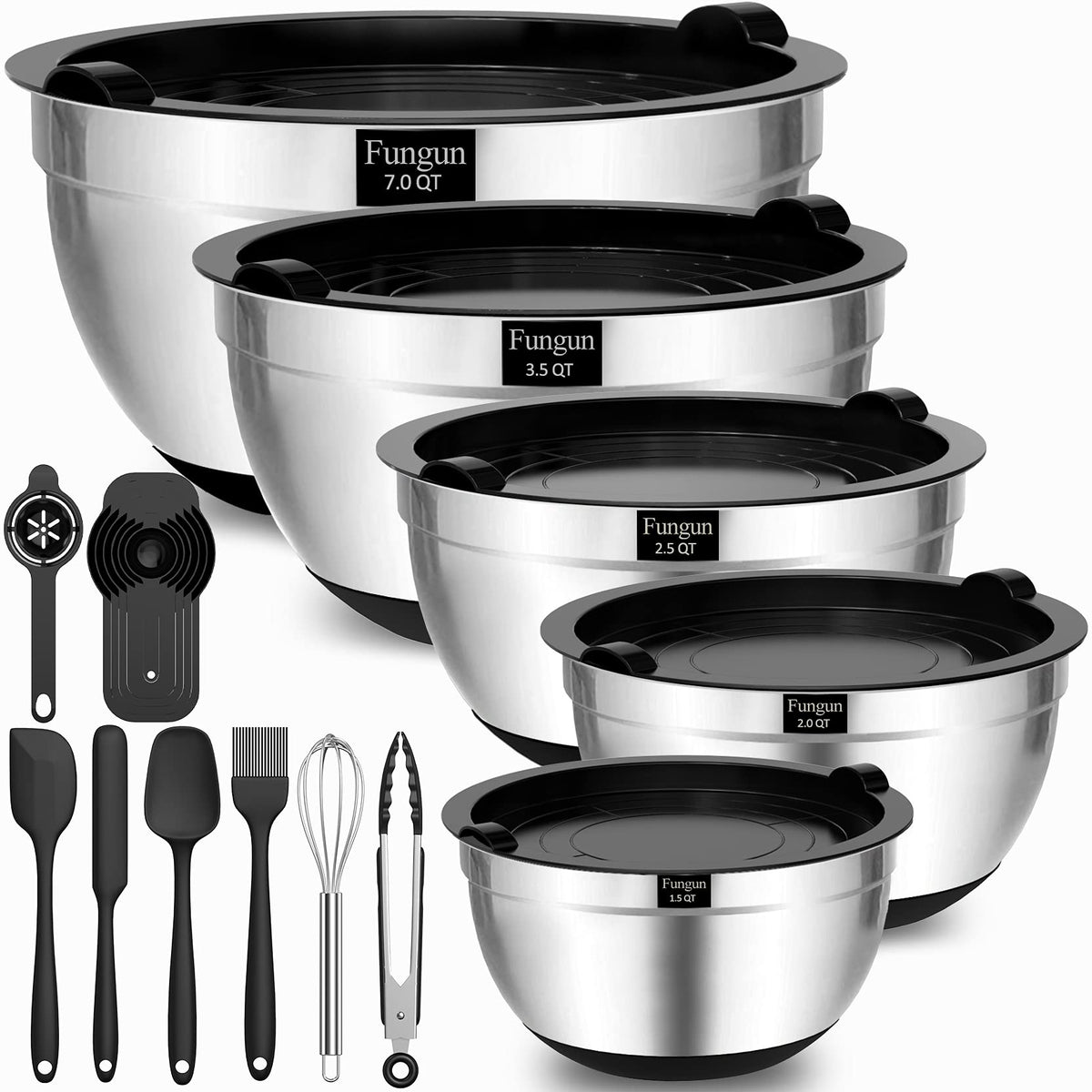Fungun 7qt bowl with airtight lid for freshness during prep and storage