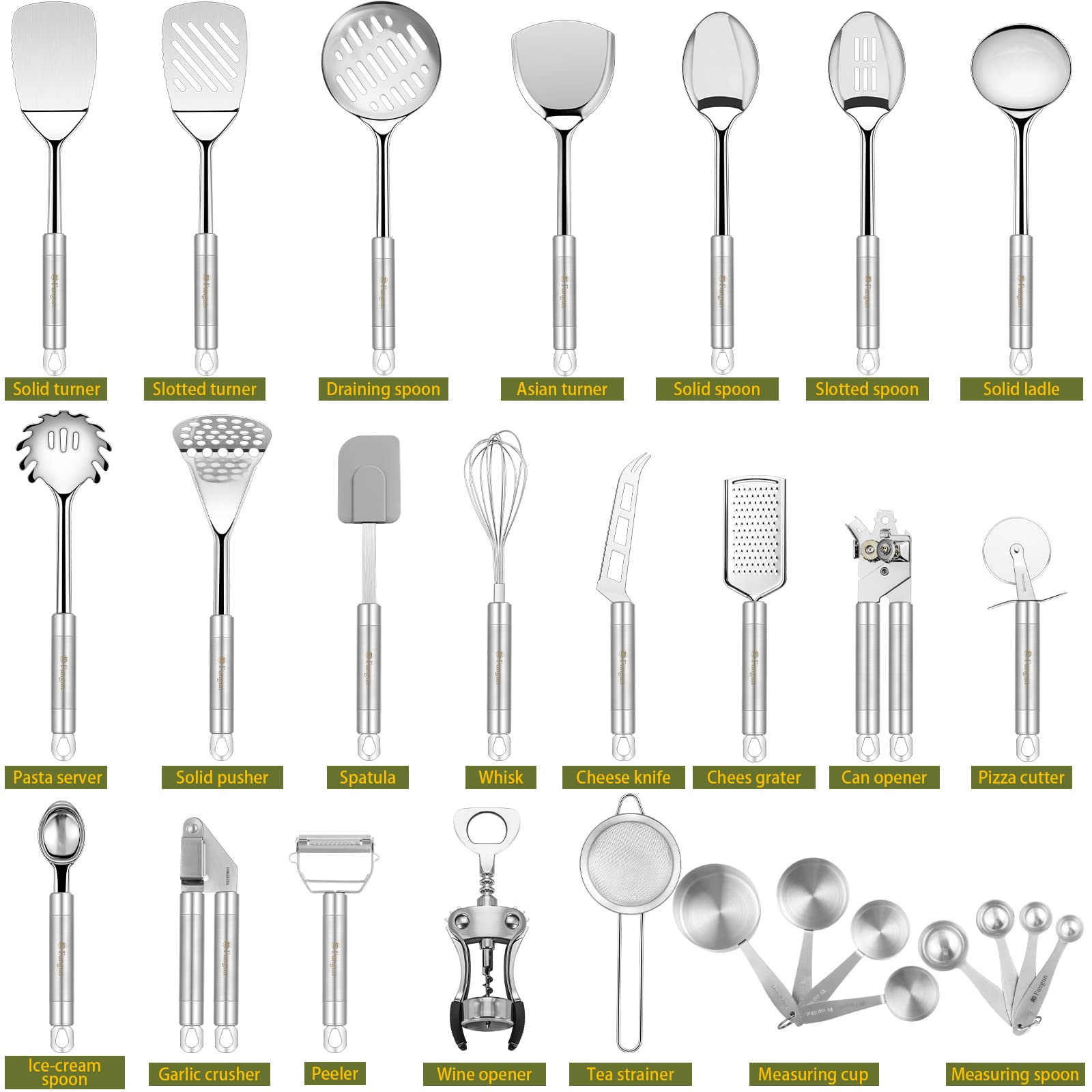 Fungun solid turner and spatula with comfortable grip for flipping and stirring