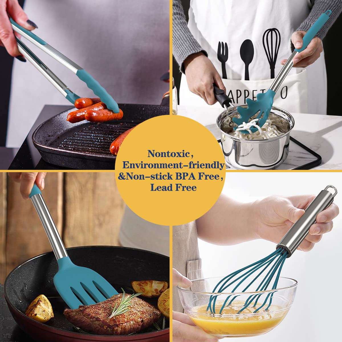 Fungun utensil holder base keeps tools dry and organized.