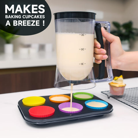 FUNGYAND dishwasher-safe batter dispenser simplifies cleanup.