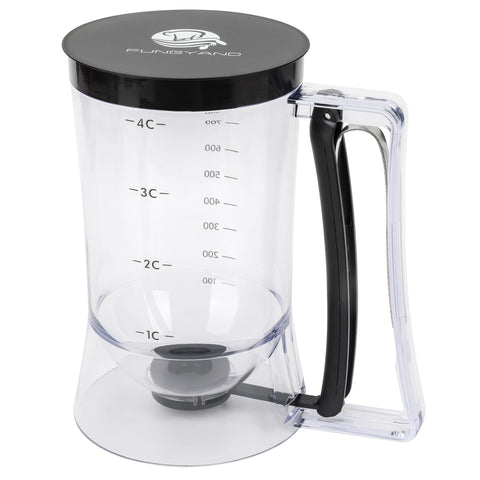 FUNGYAND batter dispenser with ergonomic squeeze handle for precise pouring.