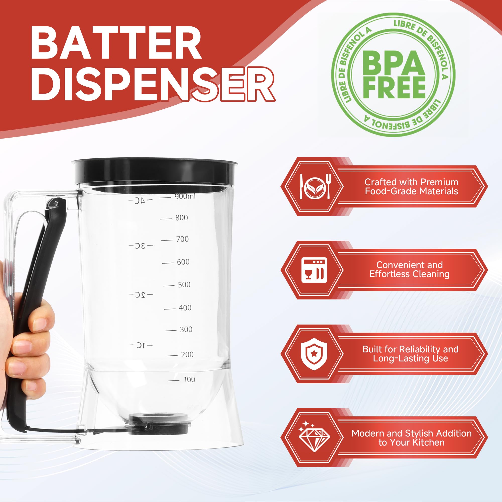 FUNGYAND batter dispenser nozzle in action for smooth dispensing.