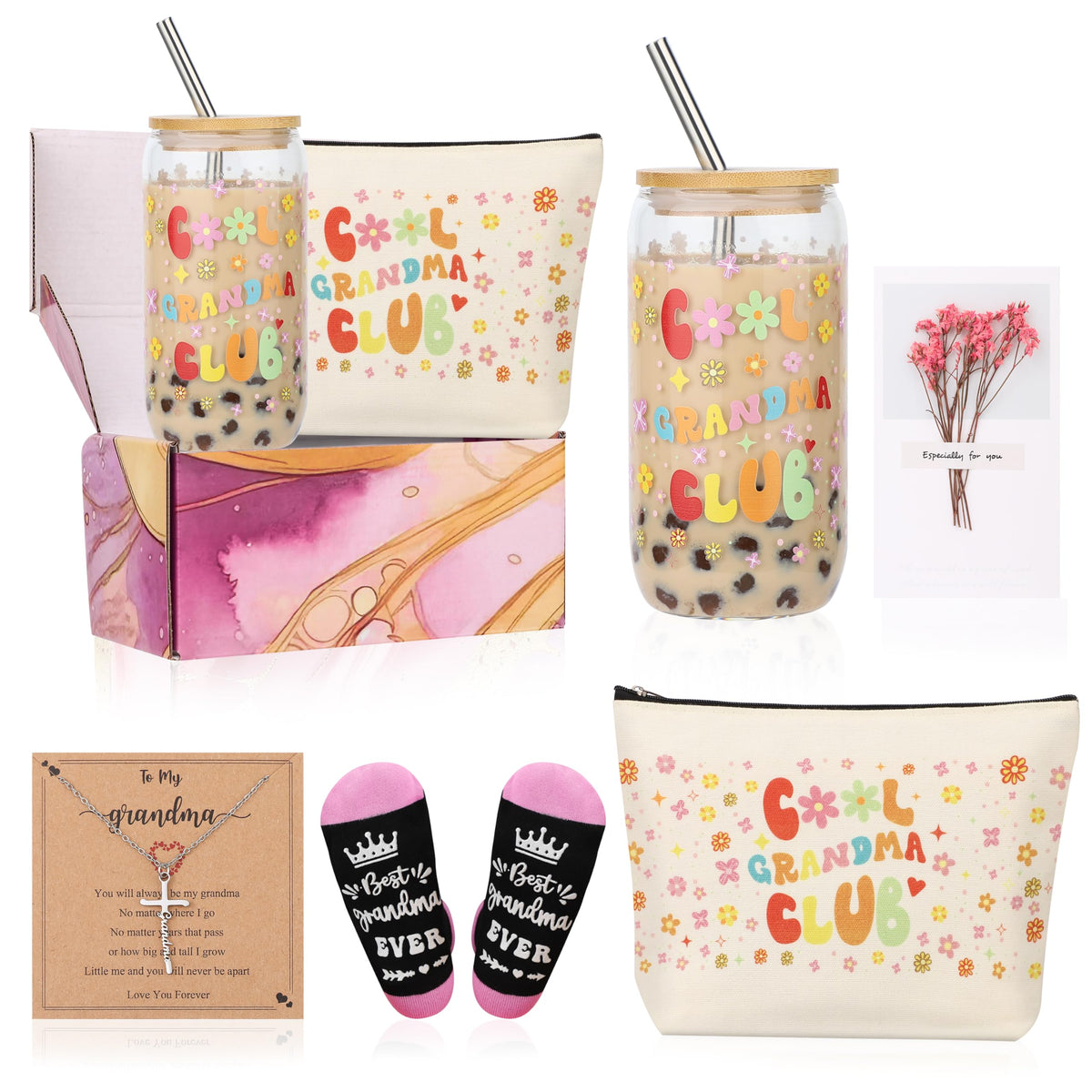 FUNICGIF grandma gifts basket drinking glass showcases Cool Grandma Club for daily hydration.