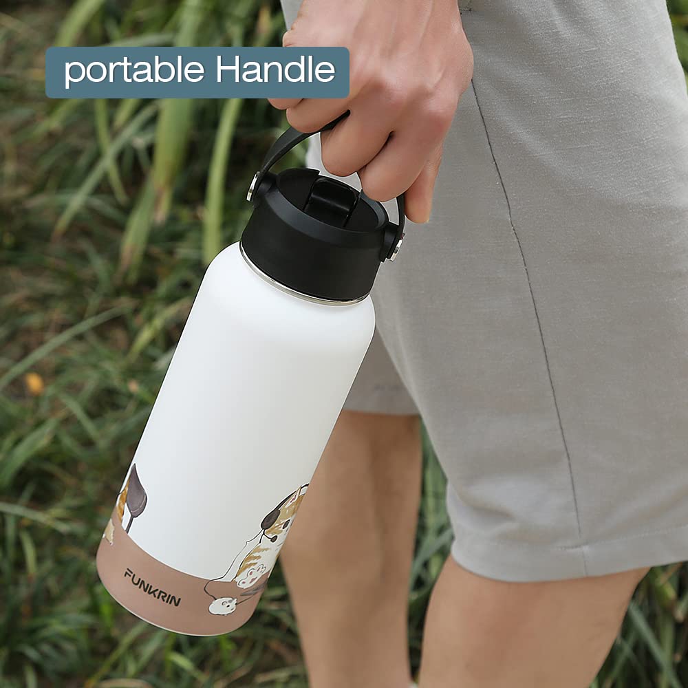 Funkrin 32oz vacuum-insulated bottle keeps drinks hot or cold for hours.