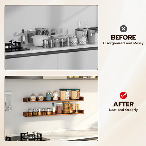 Fun Memories pine wood shelf organizing kitchen essentials on the stovetop