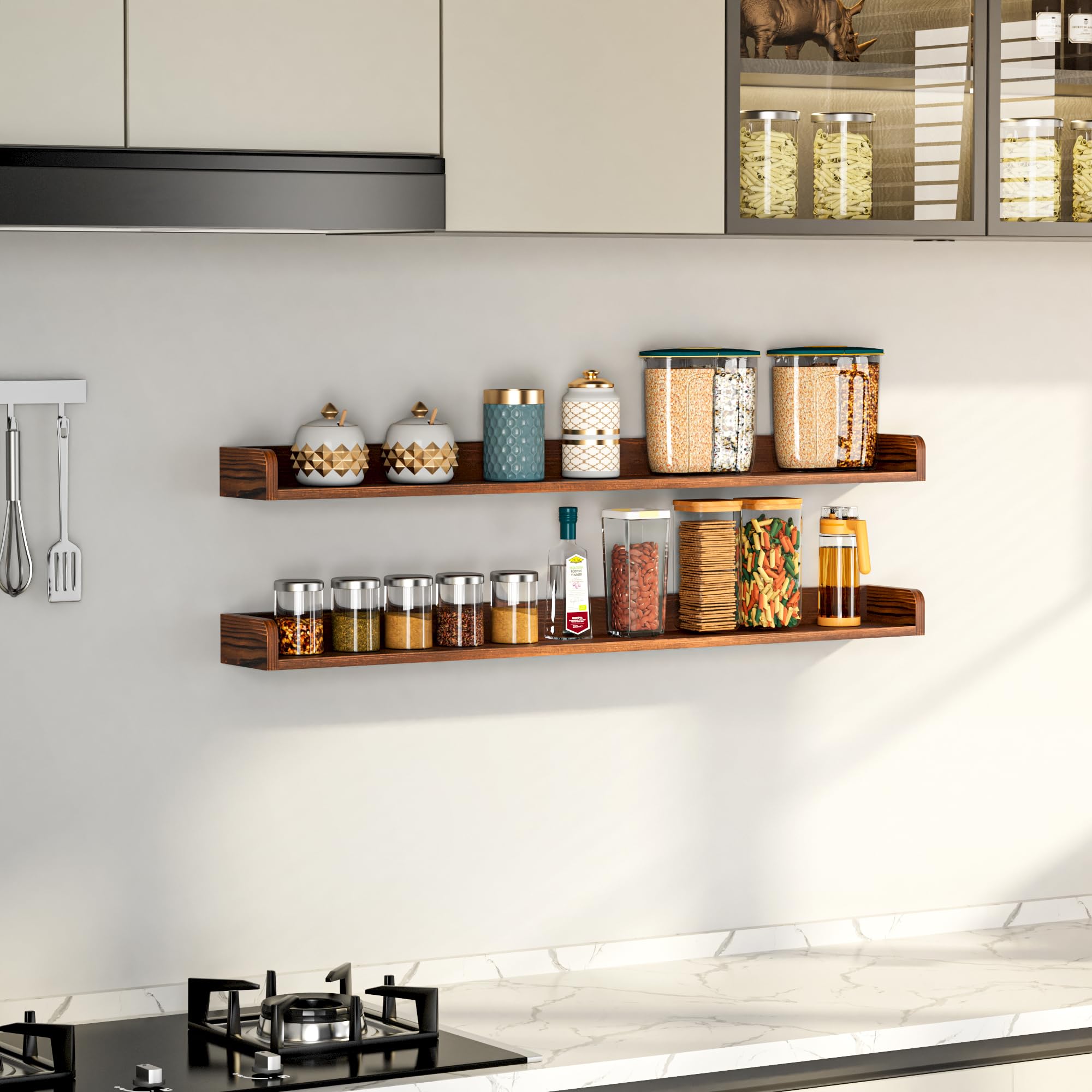 Fun Memories magnetic bottom shelf attached to a metal stove for easy access