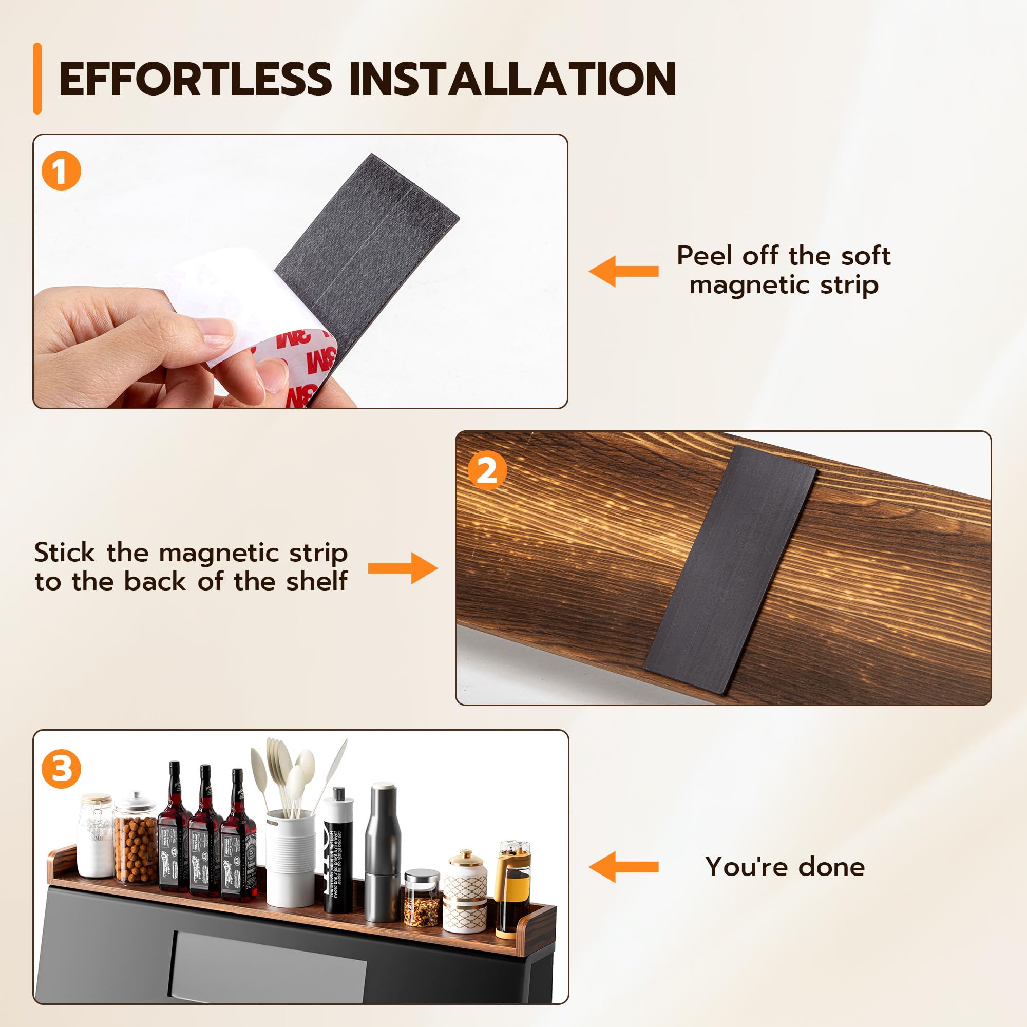 Fun Memories shelf mounted on wall for clutter-free kitchen storage