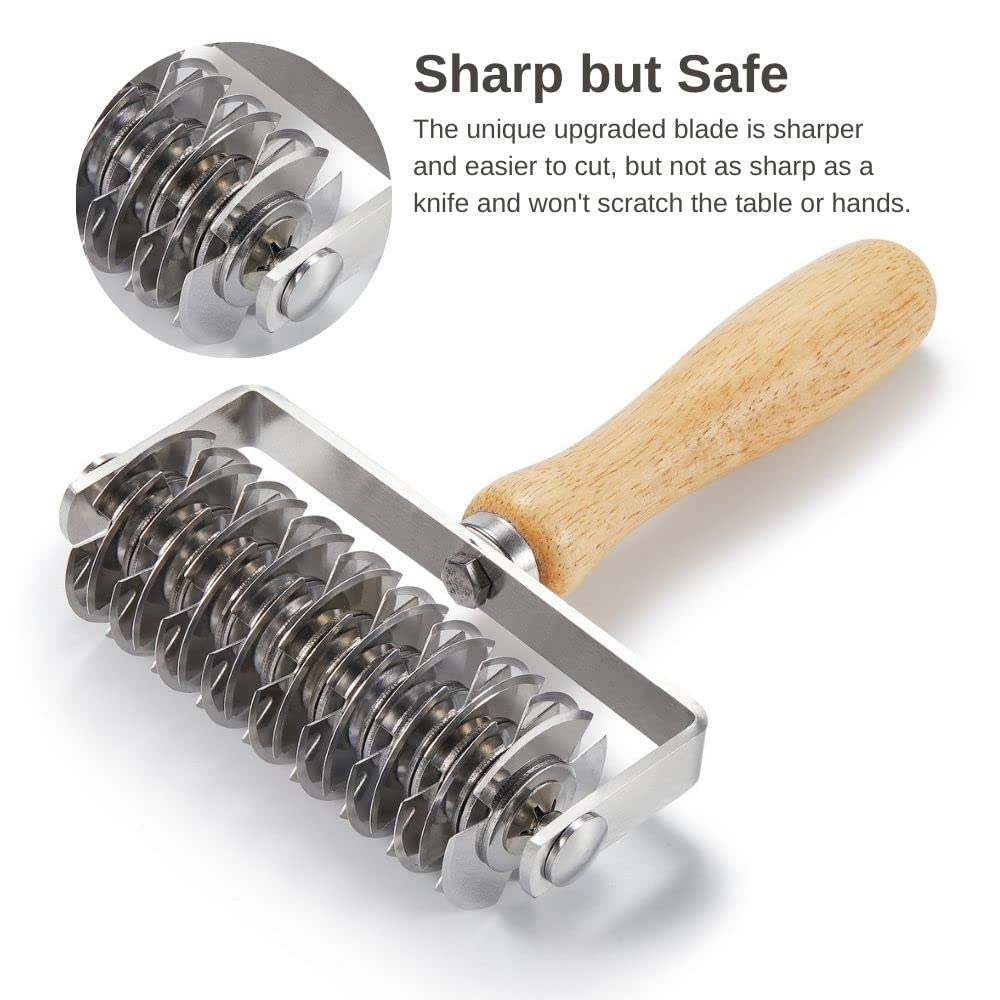 Sharp bottom blade for clean, crisp cuts through frozen dough.