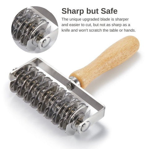 Sharp bottom blade for clean, crisp cuts through frozen dough.