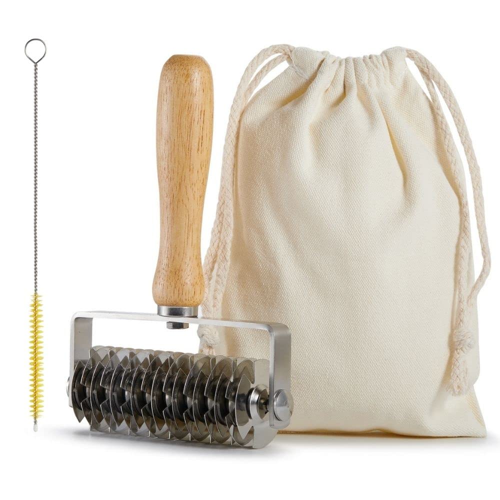 Funnans pastry lattice roller with wood handle creates even lattice patterns.