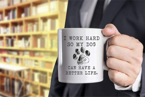 Funnwear dog lover office scene mug promotes lighthearted motivation during work breaks