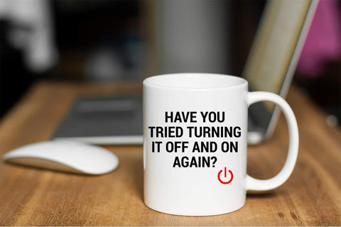 Funnwear dual-sided printing mug highlights design on both sides for shared laughs.