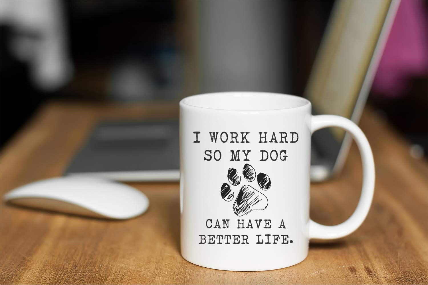 Funnwear mug back view showcases the full message for shared office laughs