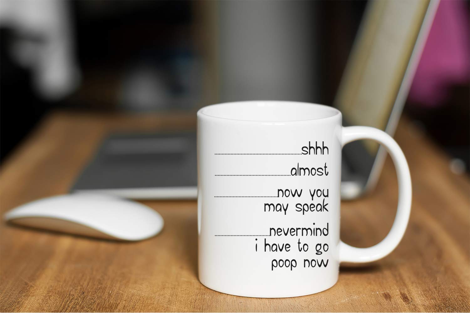 Funnwear Shh mug back view perfect for dual-sided joke messages