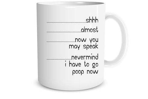 Funnwear Shh mug front view for lighthearted office humor