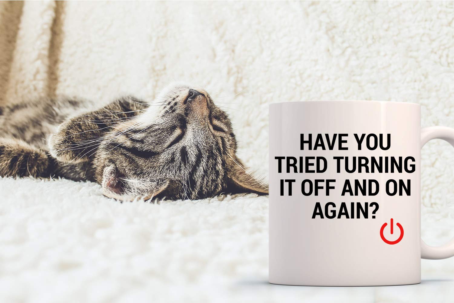 Funnwear Have You Tried Turning It Off And On Again mug back view, ideal for desk humor.