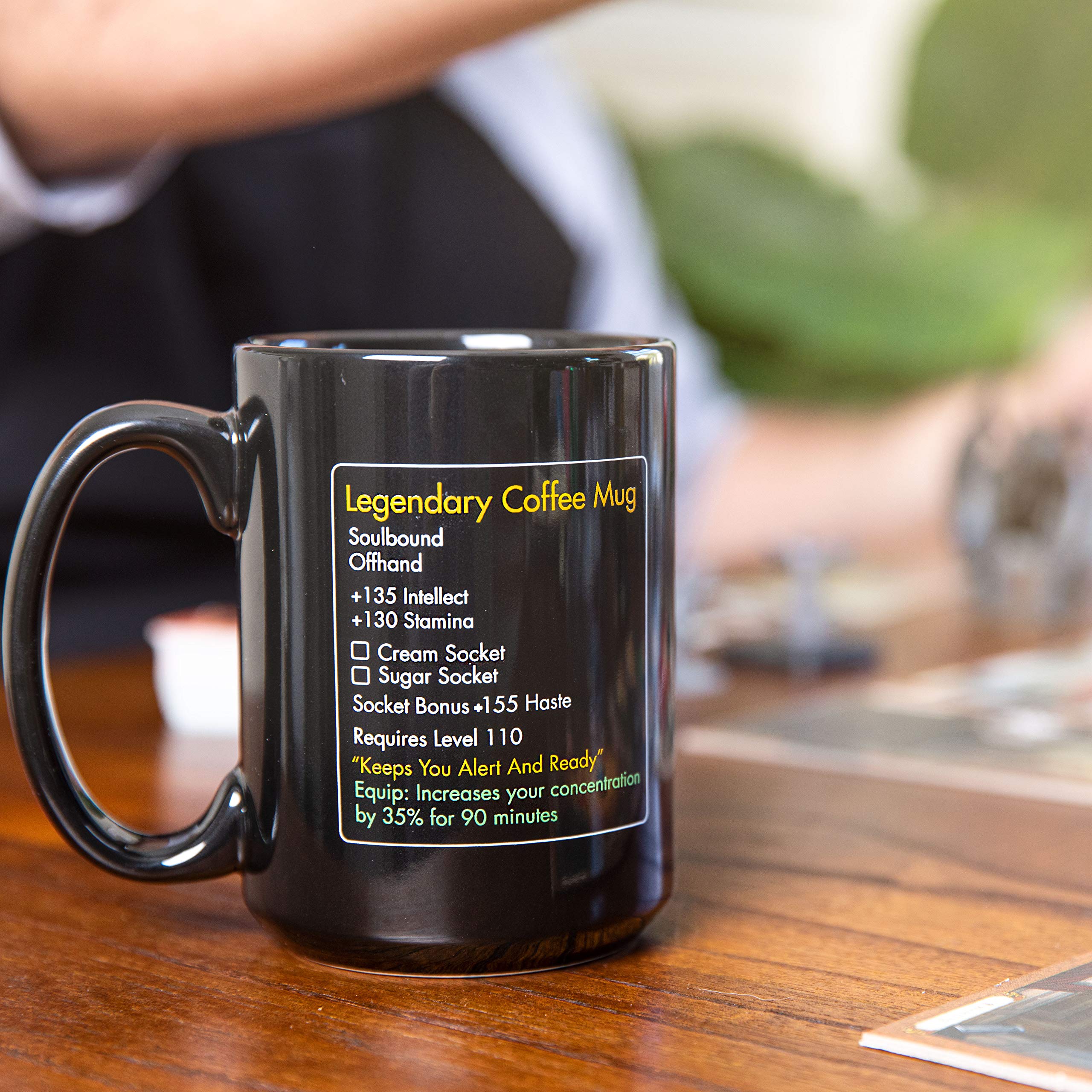 Funny Mugs LOL MMO mug Level 110 side view with comfortable handle