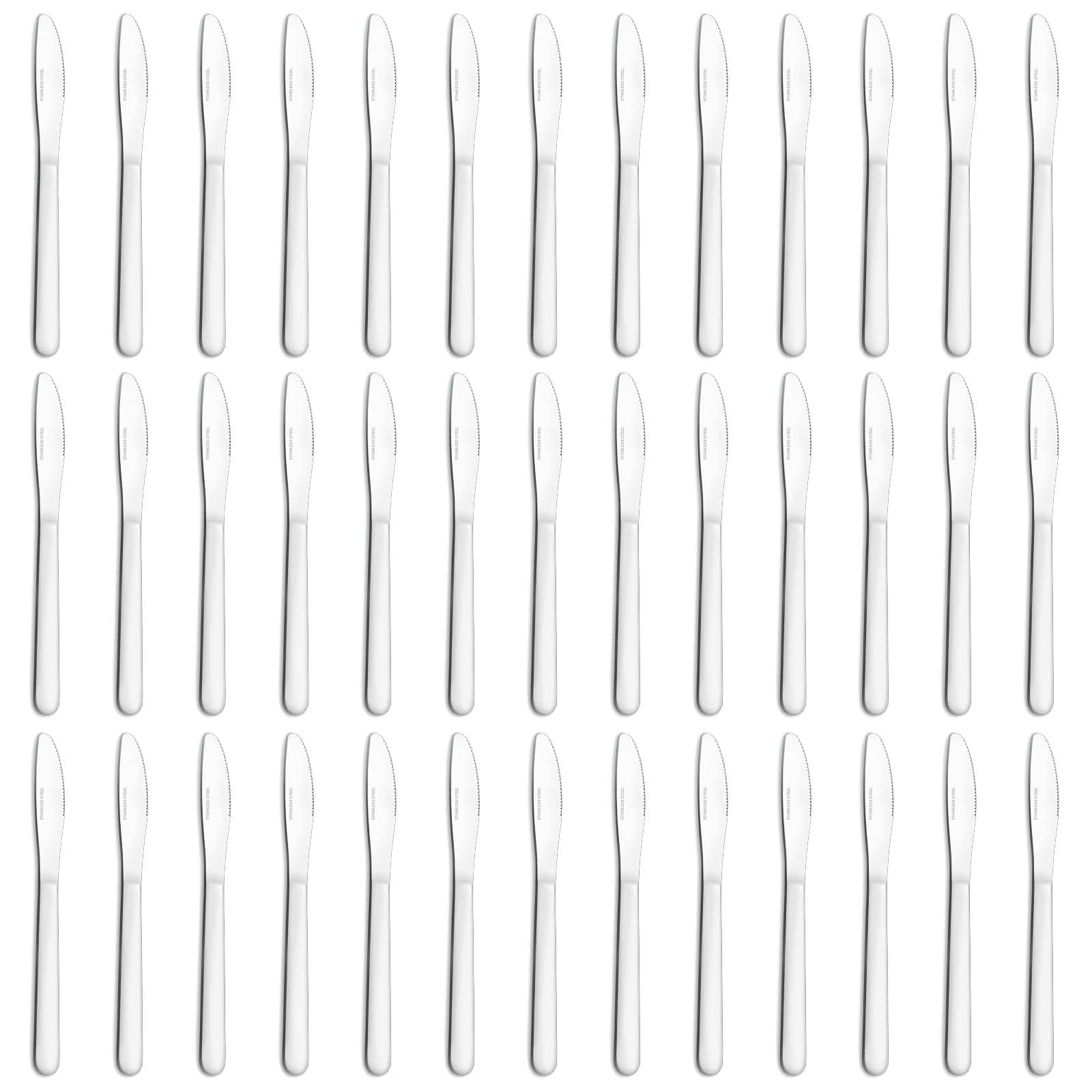 Funnydin 36-piece dinner knives set on dining table, ideal for everyday meals.