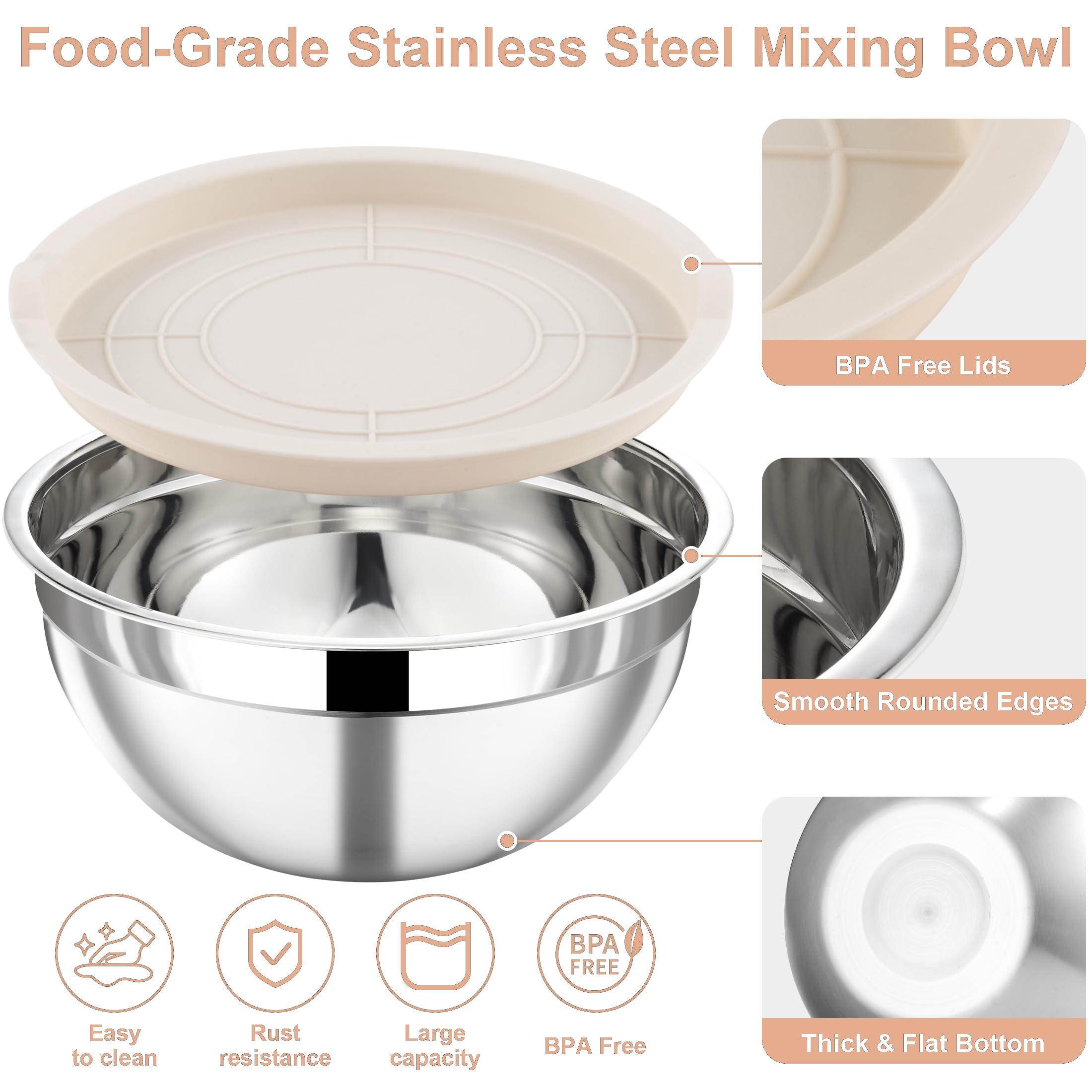 Funnydin khaki 1.1 qt bowl with mirror finish for easy cleanup