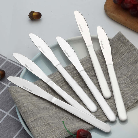 Funnydin minimalist-traditional design dinner knife, blends with existing flatware.
