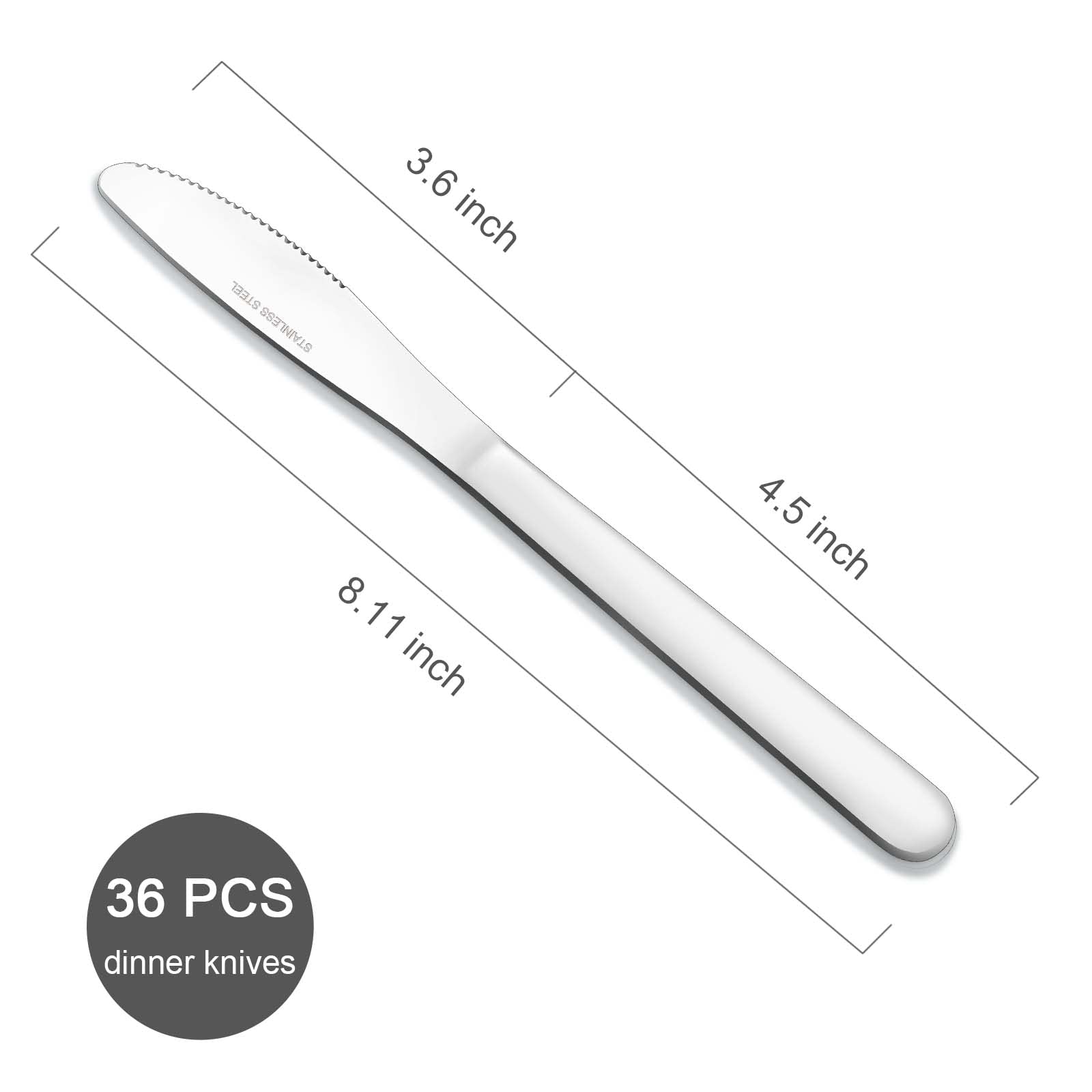 Funnydin mirror-polished stainless steel dinner knife adds elegant touch to table.