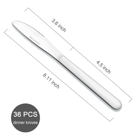 Funnydin mirror-polished stainless steel dinner knife adds elegant touch to table.