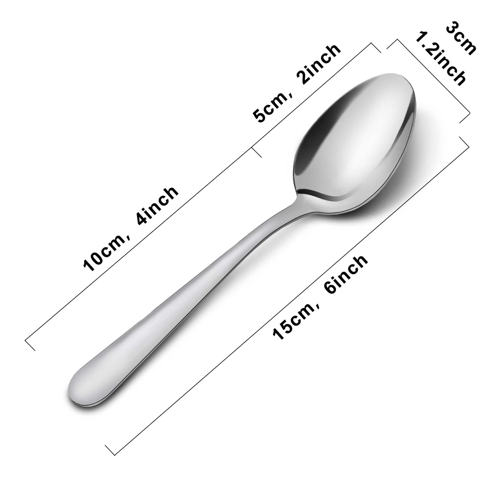Funnydin stainless steel tea spoons, 5.9 inch length, durable daily-use silverware for homes and cafes.