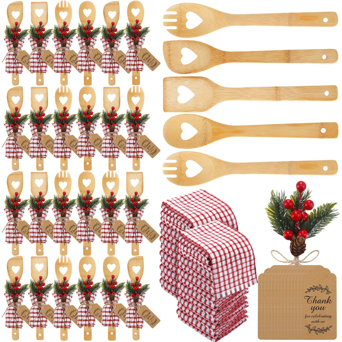 Funnymoom Christmas heart utensils with bamboo spoons for festive cooking and easy serving.